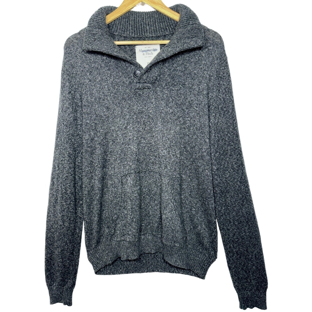Abercrombie & Fitch Gray Knit Collared Long Sleeve Pullover V-Neck Sweater Sz XL